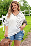 Plus Size Leopard Patchwork Short Sleeve Top