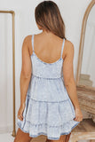 Sky Adjustable Straps Tiered Ruffle Denim Dress