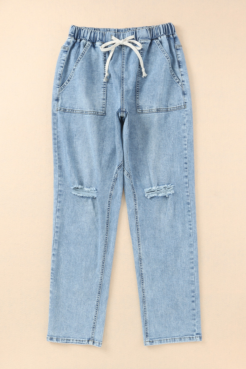 Gather Round Distressed Pocketed Denim Jogger