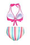 Halter Striped Backless Self-Tie Bikini Swimsuit