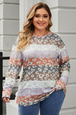 Print Colorful Stripes Drop Shoulder Plus Size Top