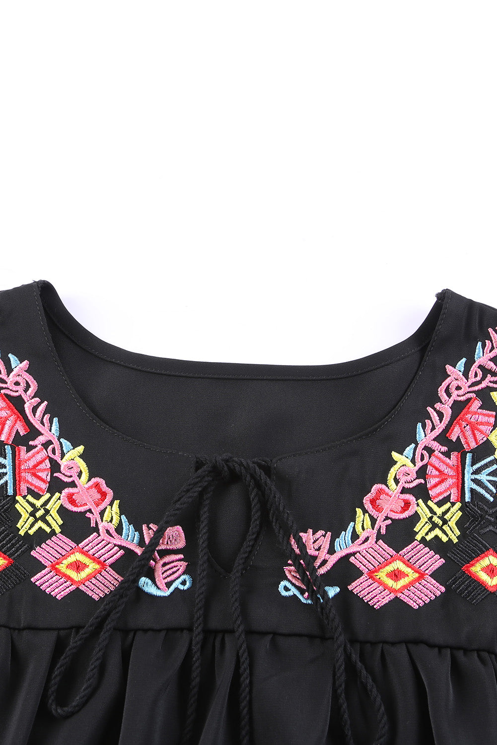 Geometric Floret Embroidered Short Sleeve Blouse