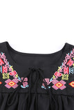 Geometric Floret Embroidered Short Sleeve Blouse