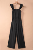 Smocked Pocketed Ruffled Sleeveless Wide Leg Jumpsuit