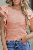 Apricot Pink Wavy Textured Ruffle Sleeve Top