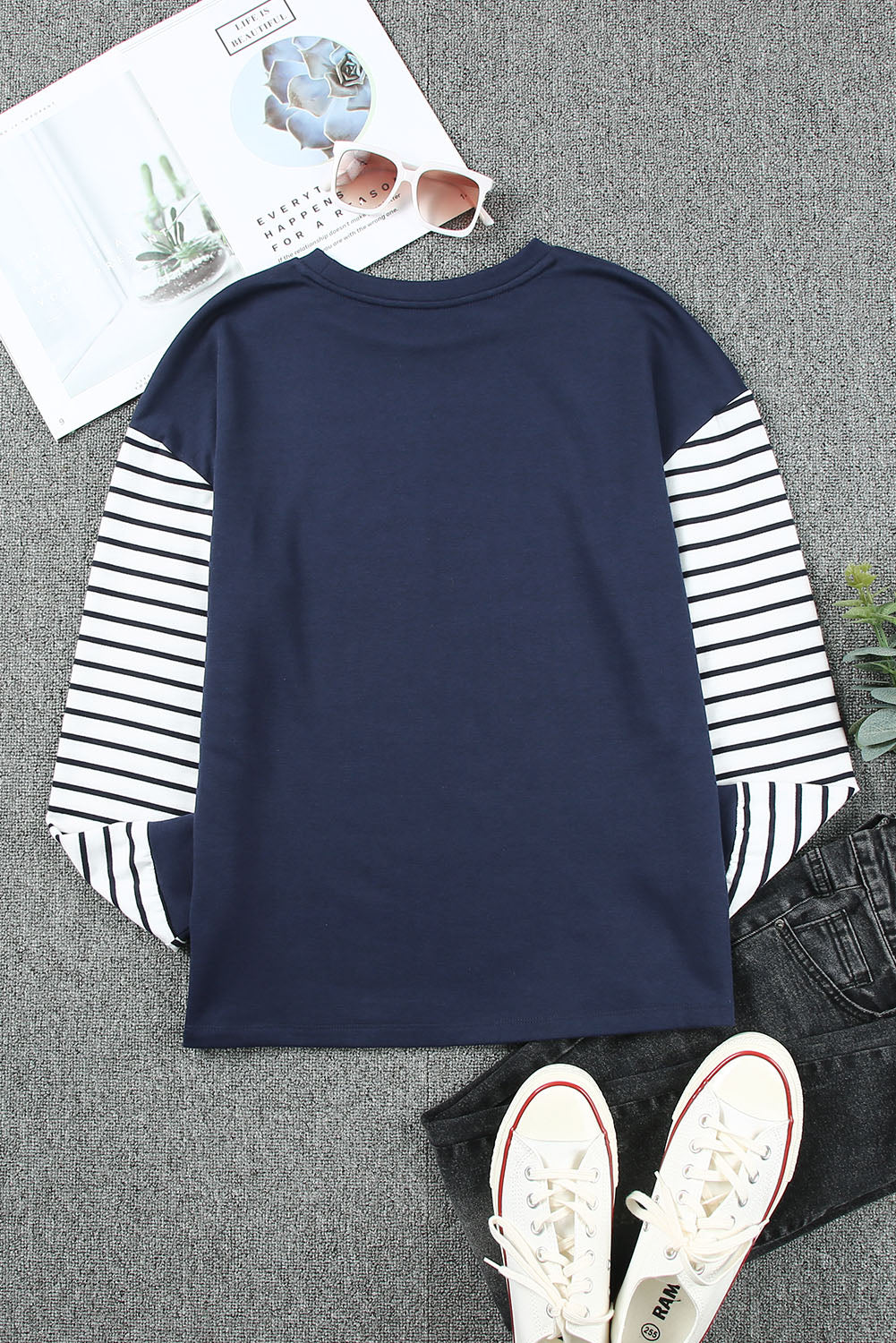 Striped Star Print Patchwork Long Sleeve Top