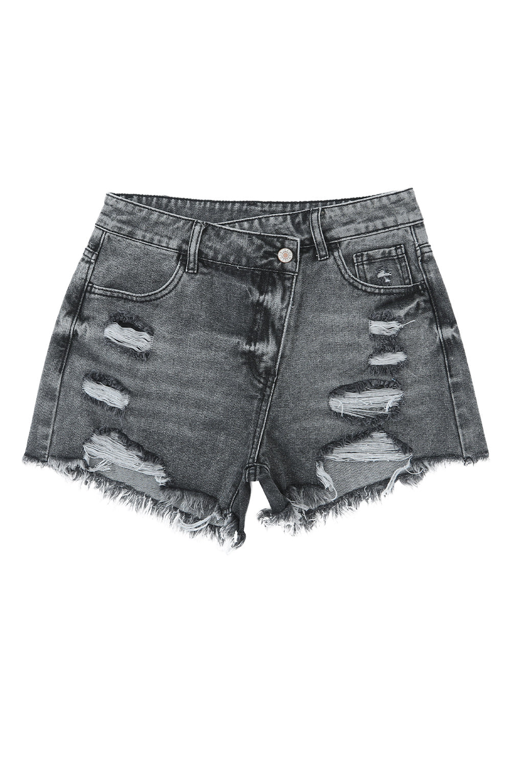 Short en jean taille haute croisé bleu ciel