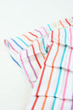 Multicolor Striped Pintuck Tiered Cap Sleeve Blouse