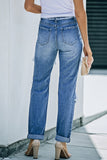 Cut Out Straight Leg Distressed Boyfriend Jeans