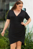 Wrap Ruched Short Sleeves Plus Size Mini Dress