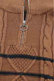 Pull marron rayé à demi-zip 