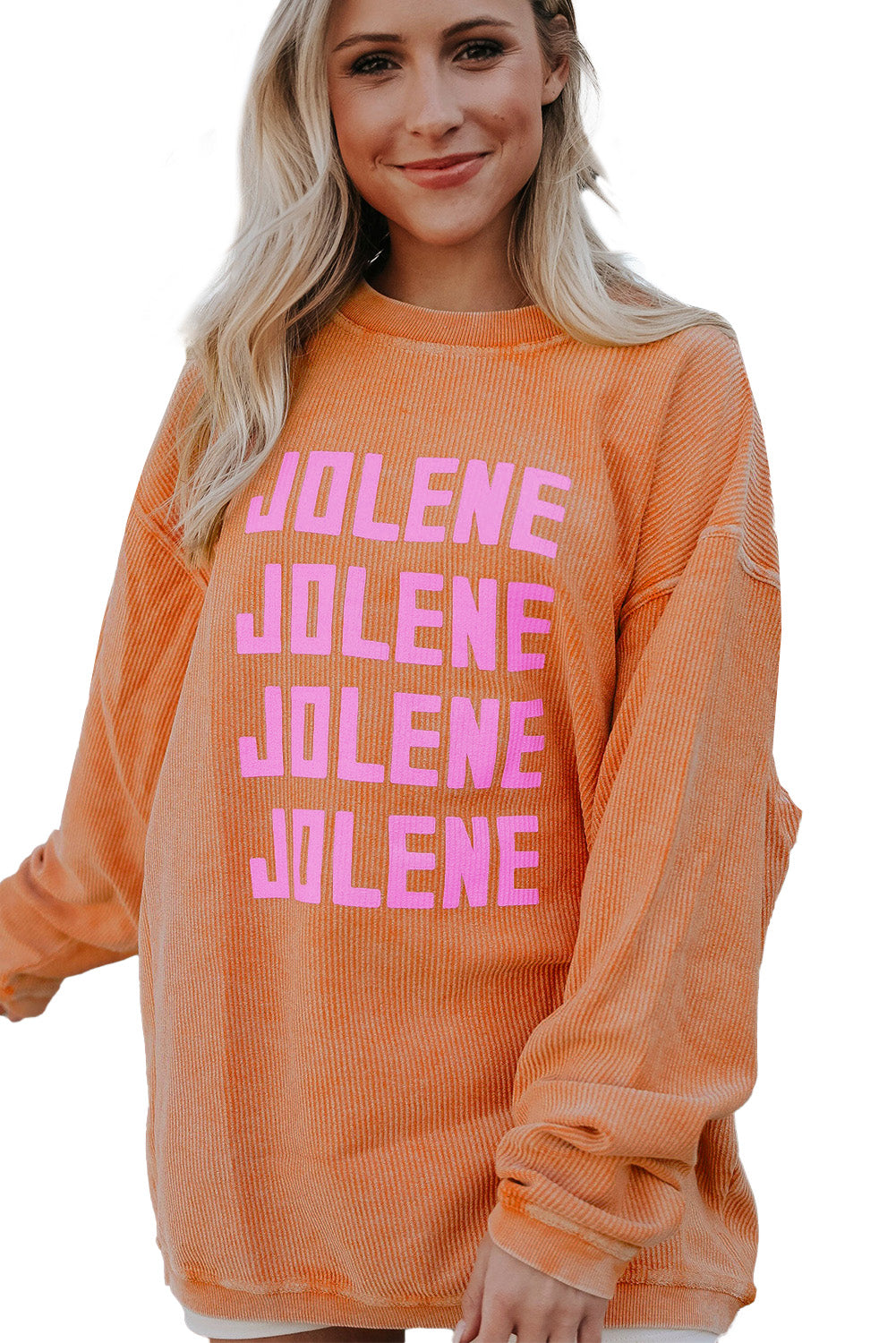 Orange Spooky Season Ghost Print Ribbed Pullover Sweatshirt