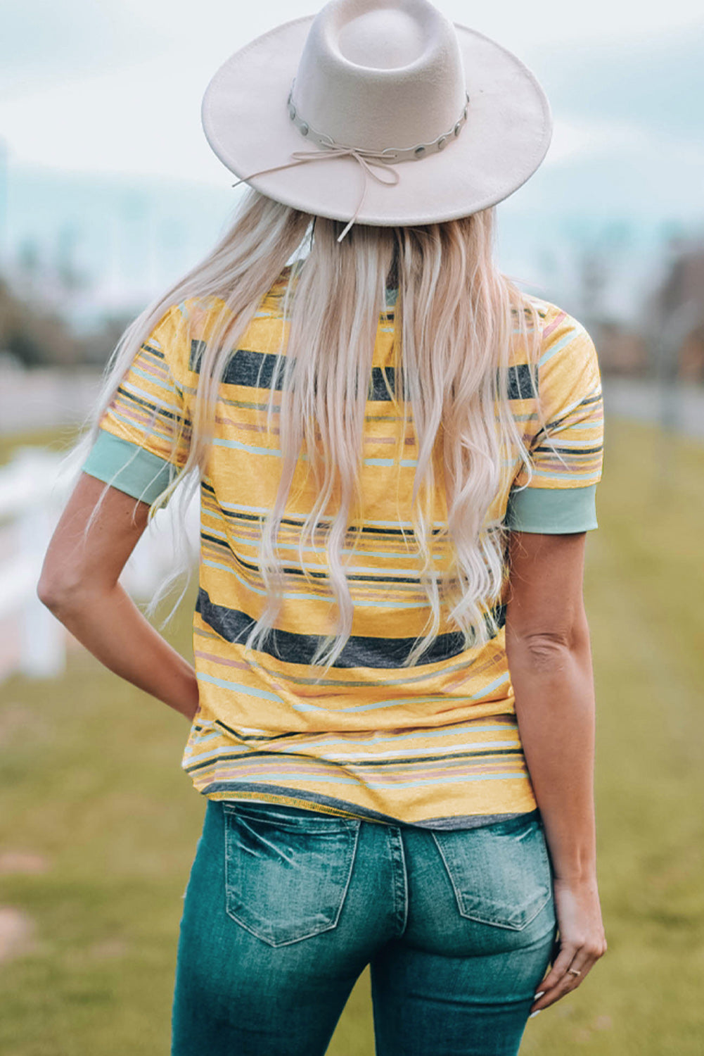 Multicolor Stripes Crew Neck T Shirt