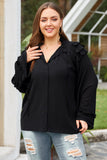 Tiered Ruffled Shoulder Buttoned Plus Size Blouse