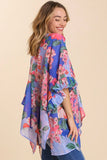 Floral Print Ruffled 3/4 Sleeve Loose Fit Kimono