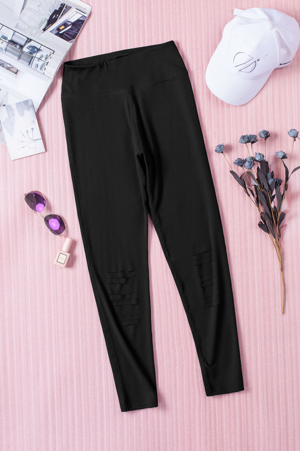 Black Cut-out Skinny High Waist Leggings