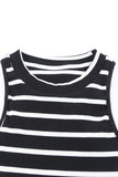 Striped Print Ribbed O-neck Sleeveless Top