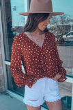 Surplice V Neck Dotted Pattern Ruffle Sleeve Blouse