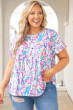 Printed Wide Neck Thumbhole Sleeve Henley Top