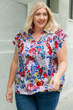 Plus Floral Print Ruffle Cap Sleeve V Neck Blouse