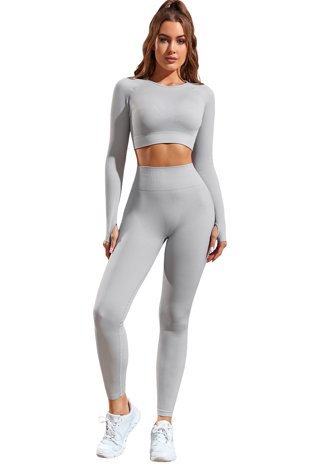 Long Sleeve Seamless Crop Smoke