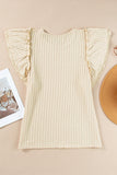 Beige Ruffled Rib Knitted Short Sleeve T Shirt