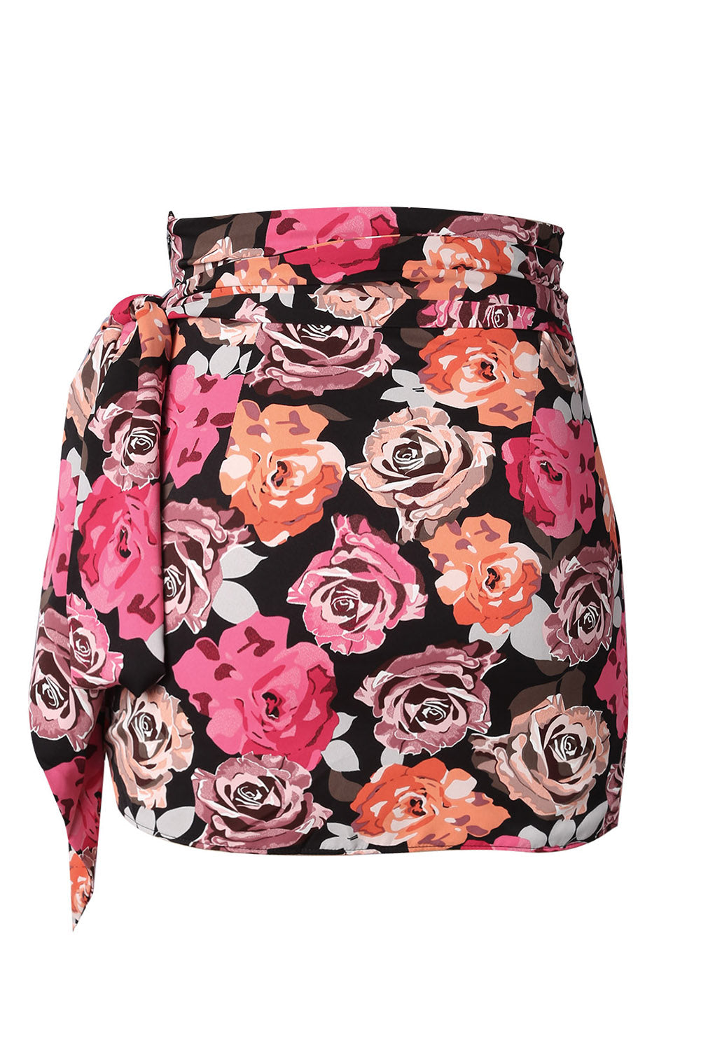 Floral Print Asymmetric Front Knot Wrap Skirt