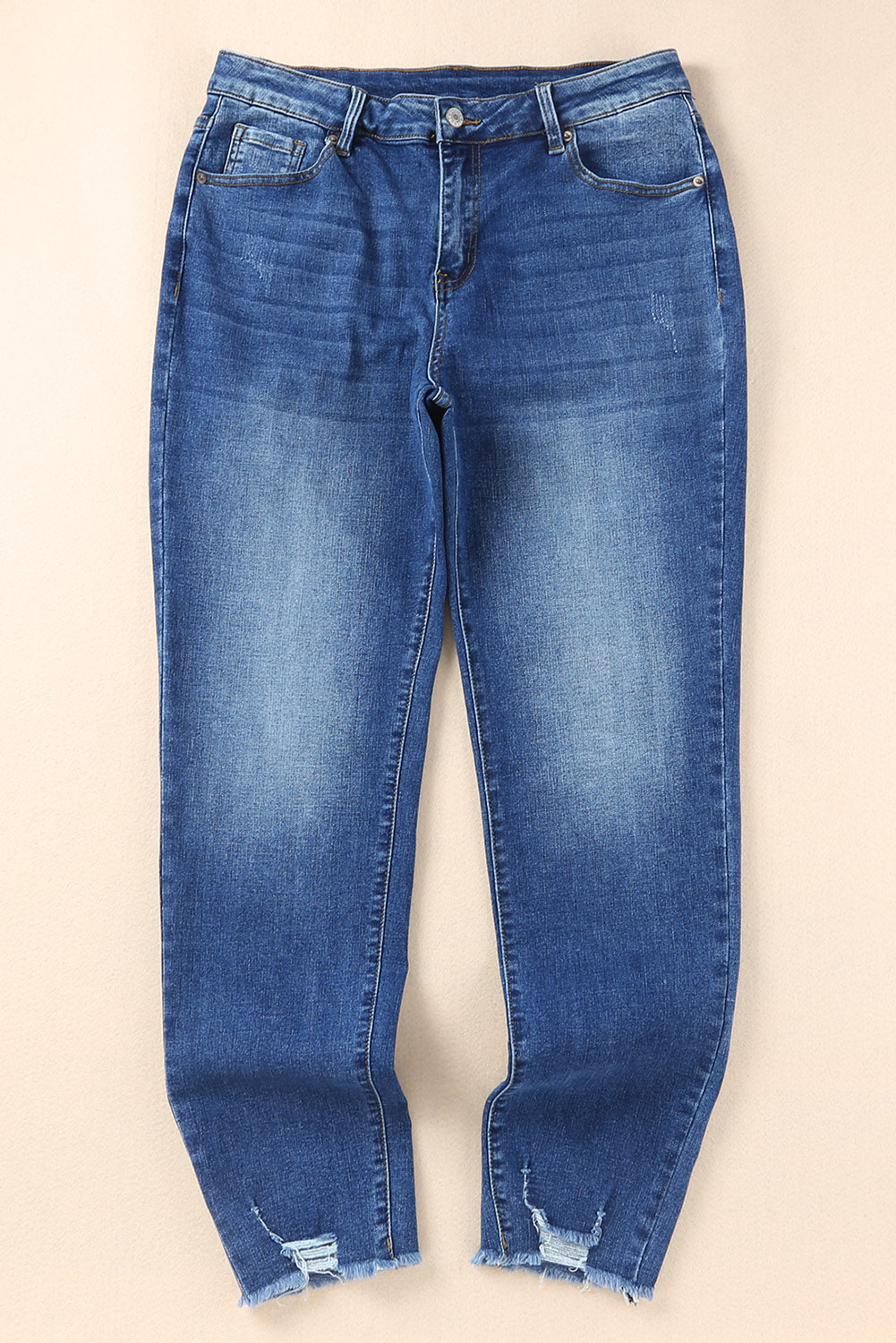 Jean skinny bleu longueur cheville à ourlet brut