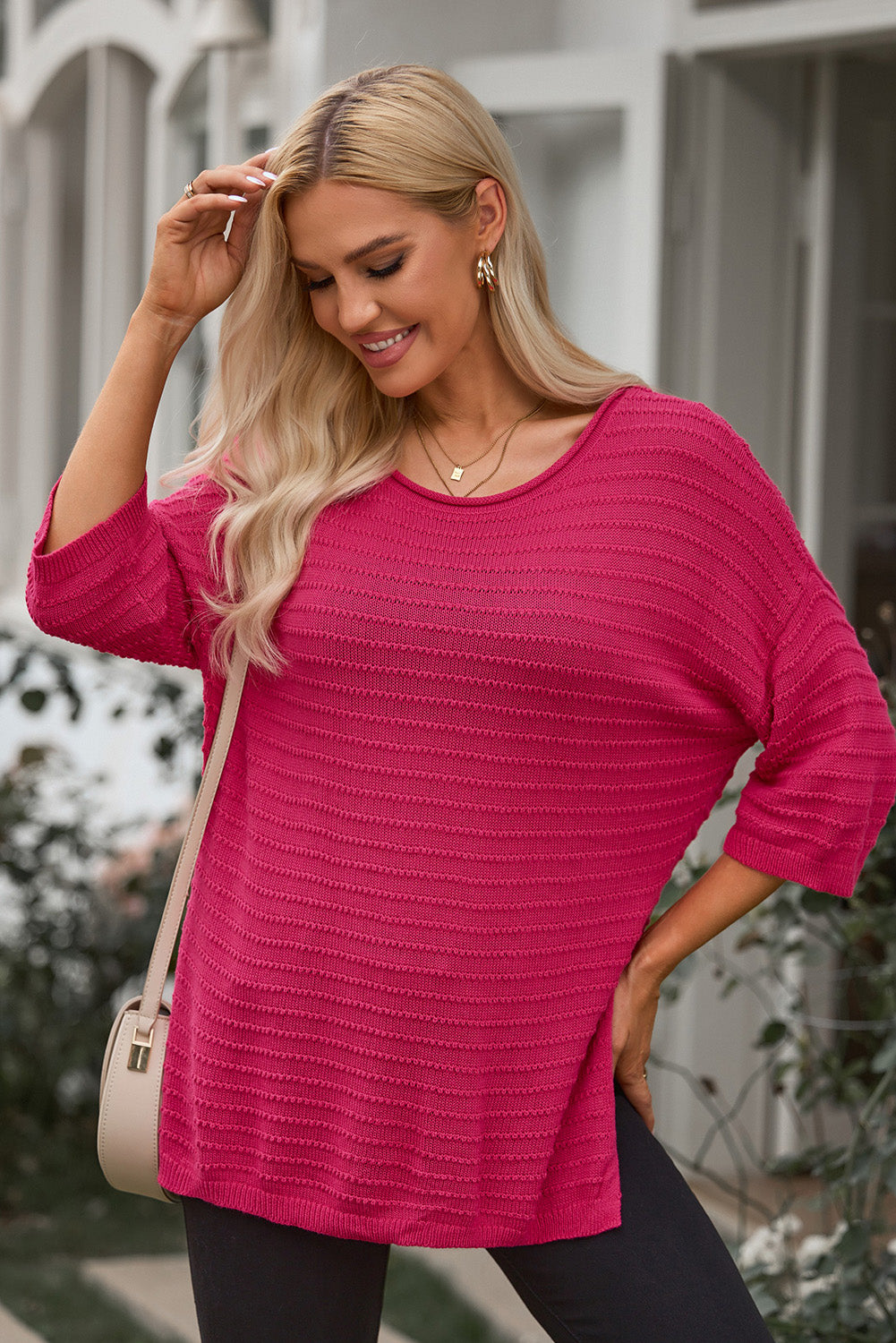 Textured Knit Drop Shoulder Tee