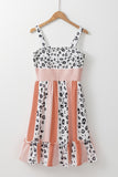 Orange Leopard Color Block Sleeveless Smocked Fit Flare Dress