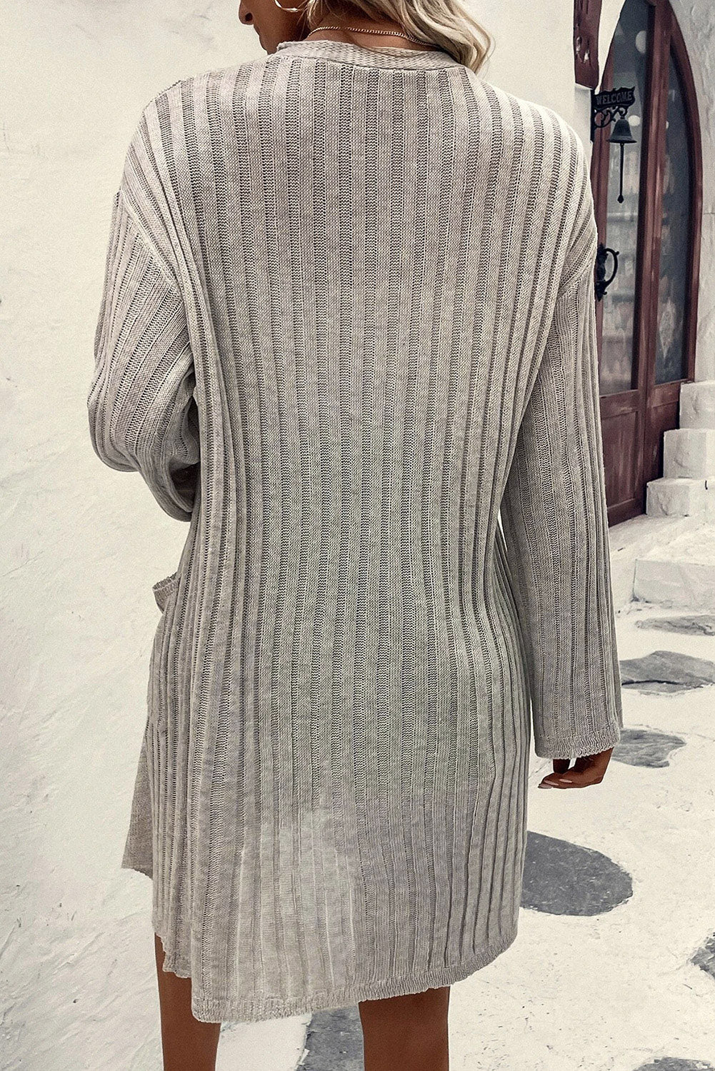 Loose Ribbed Knit Pocketed Open Cardigan