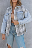 Plaid Patchwork Fringed Flap Pockets Denim Jacket