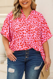 Leopard Print V Neck Half Sleeve Plus Size Blouse