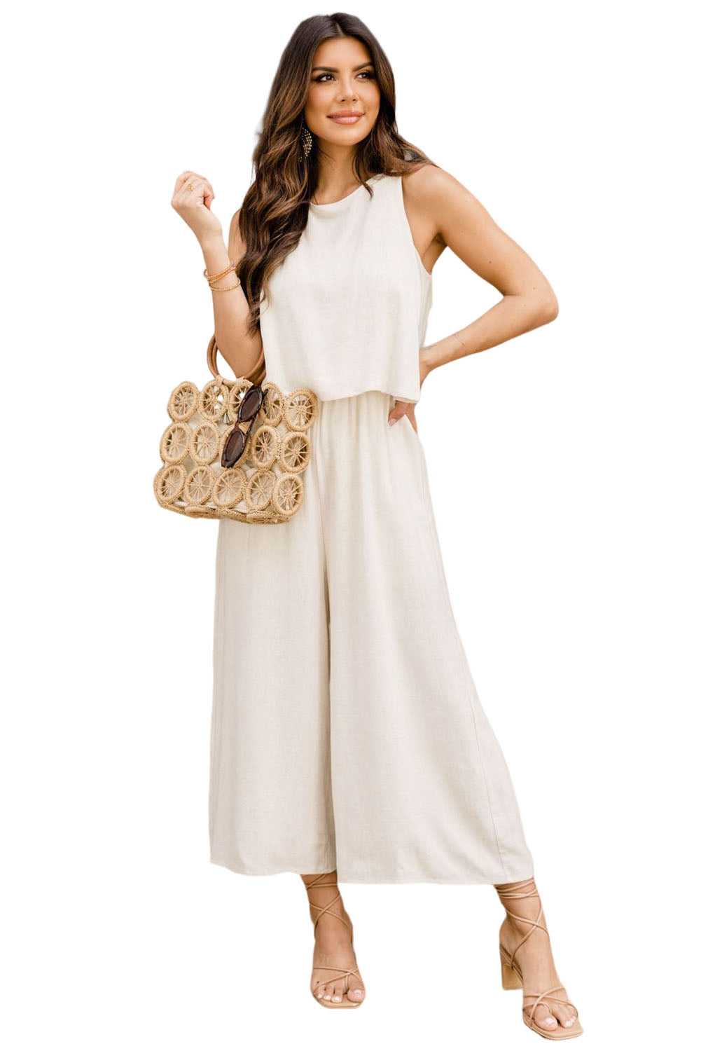 Sleeveless Ankle Length Wide Leg Jumpsuit