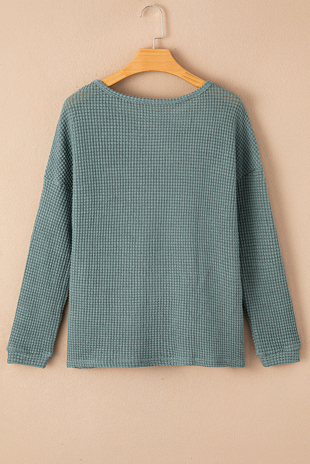 Dark Brown Waffle Knit Drop Shoulder Long Sleeve Top