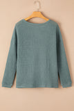 Dark Brown Waffle Knit Drop Shoulder Long Sleeve Top