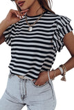 Stripe Print Tiered Ruffled Sleeve Tee