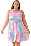 Ombre Striped Sleeveless Tiered Plus Size Dress