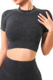 Ribbed Short Sleeve Sports Yoga Crop Top