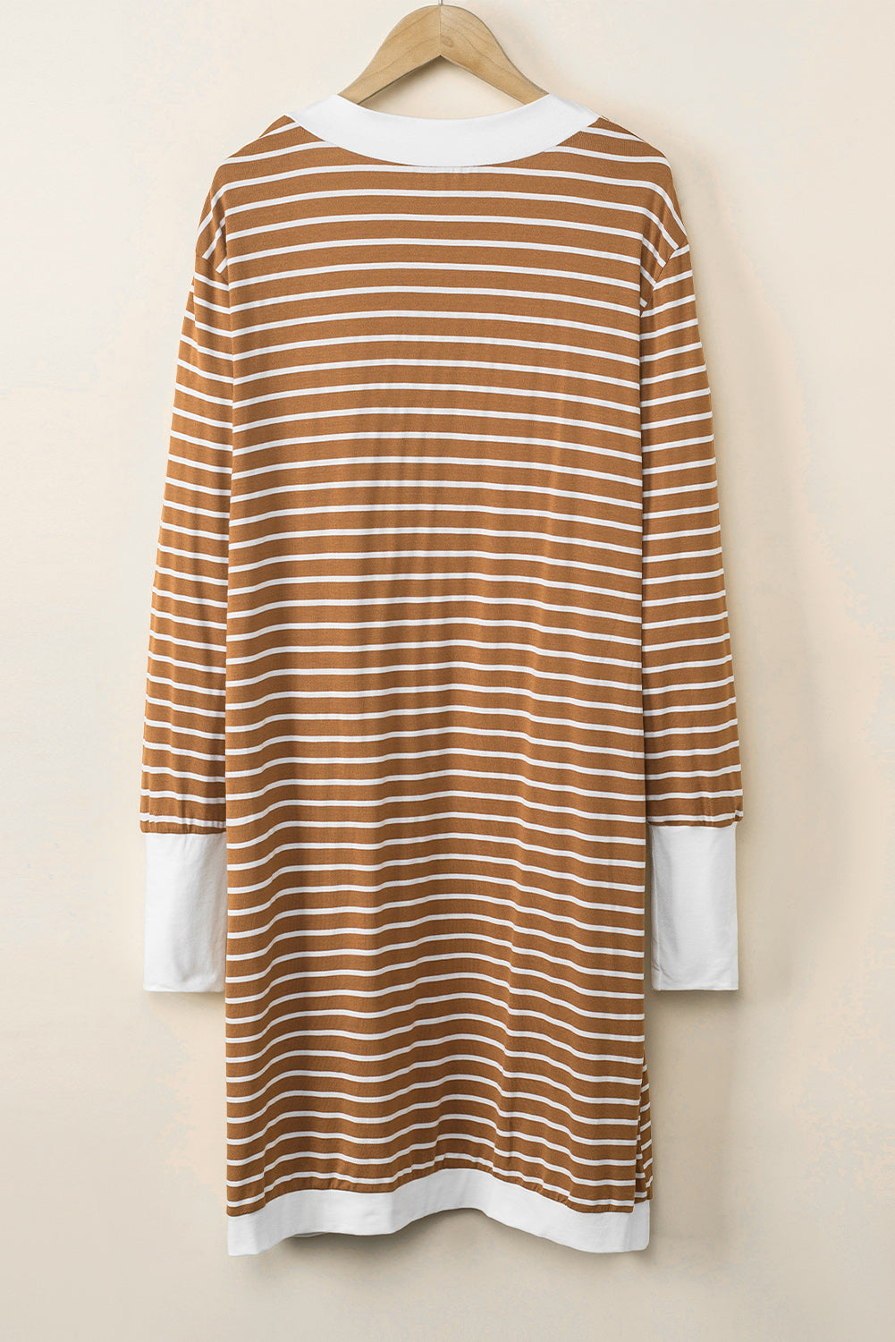 Striped Side Pockets Open Front Cardigan