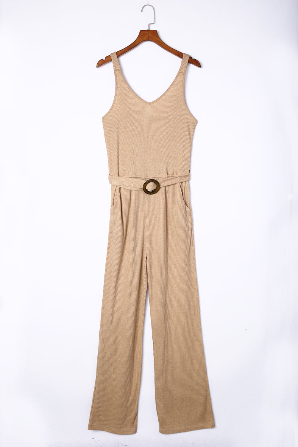 Casual Sleeveless Buckle Sash Knit Jumpsuit