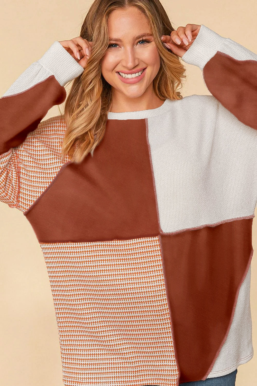 Multicolor Exposed Seam Colorblock Oversized Knit Top