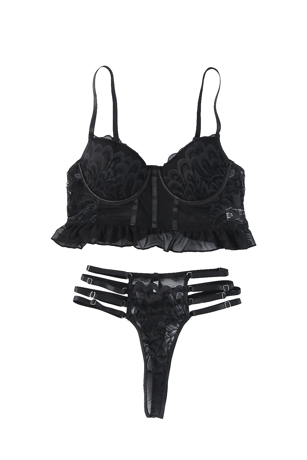 Lace Peplum Bustier and Strappy Pantie Set