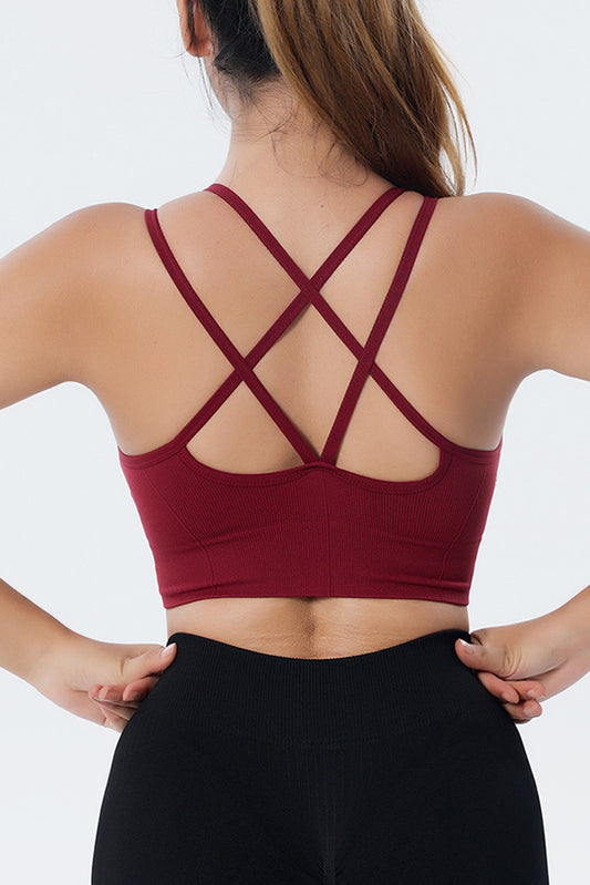 Ribbed Knit Strappy Back Sports Bra