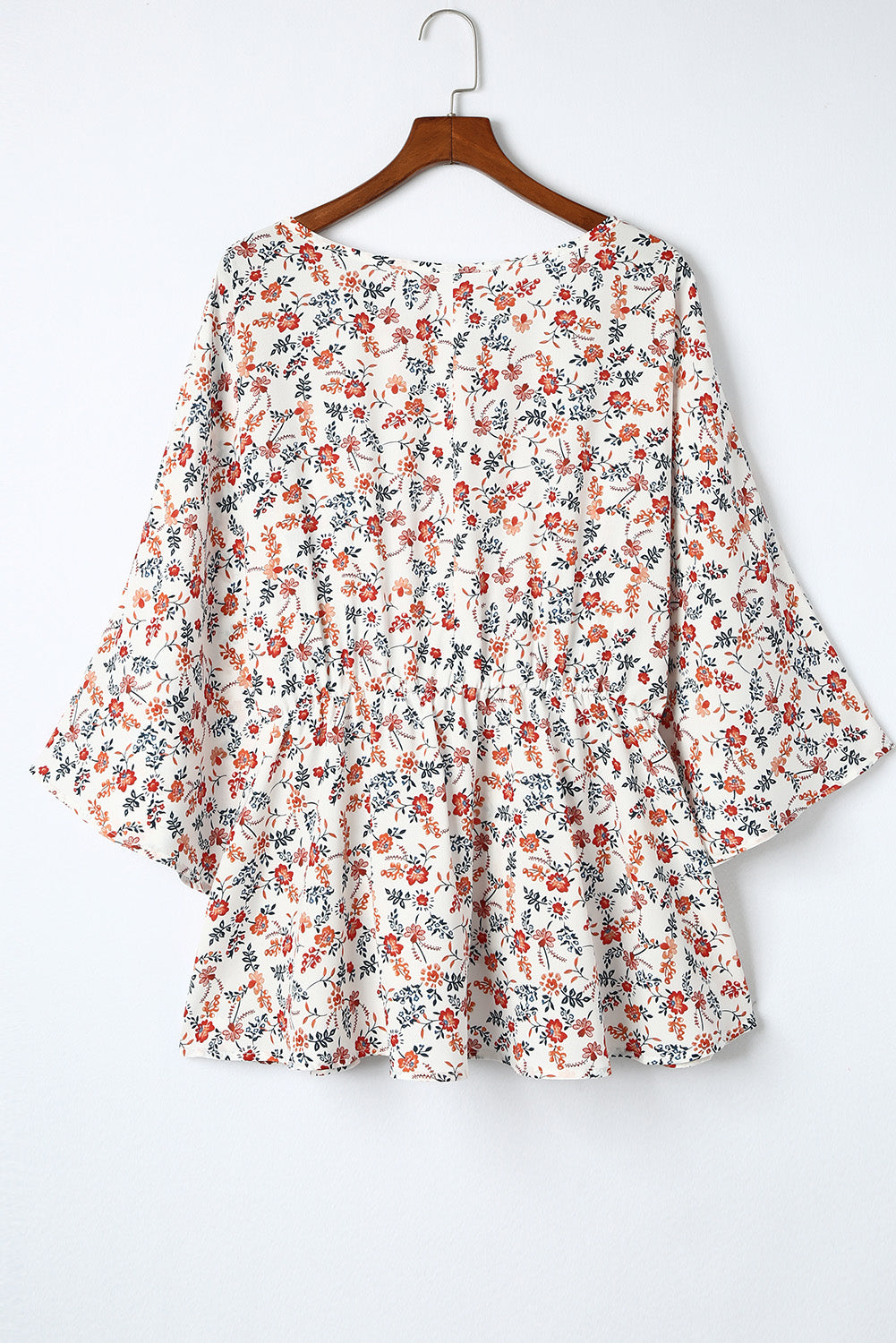 Plus Size Floral Print V Neck Peplum Blouse