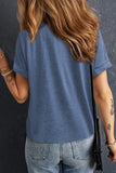 Button V Neck Rolled Sleeve T Shirt