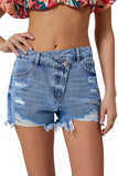 Short en jean taille haute croisé bleu ciel