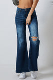 Asymmetric Open Knee Distressed Flare Jeans