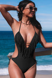 Halter Tassel Backless One-piece Swimwear