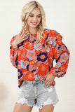 Red Floral Print Ruffle Puff Sleeve Blouse